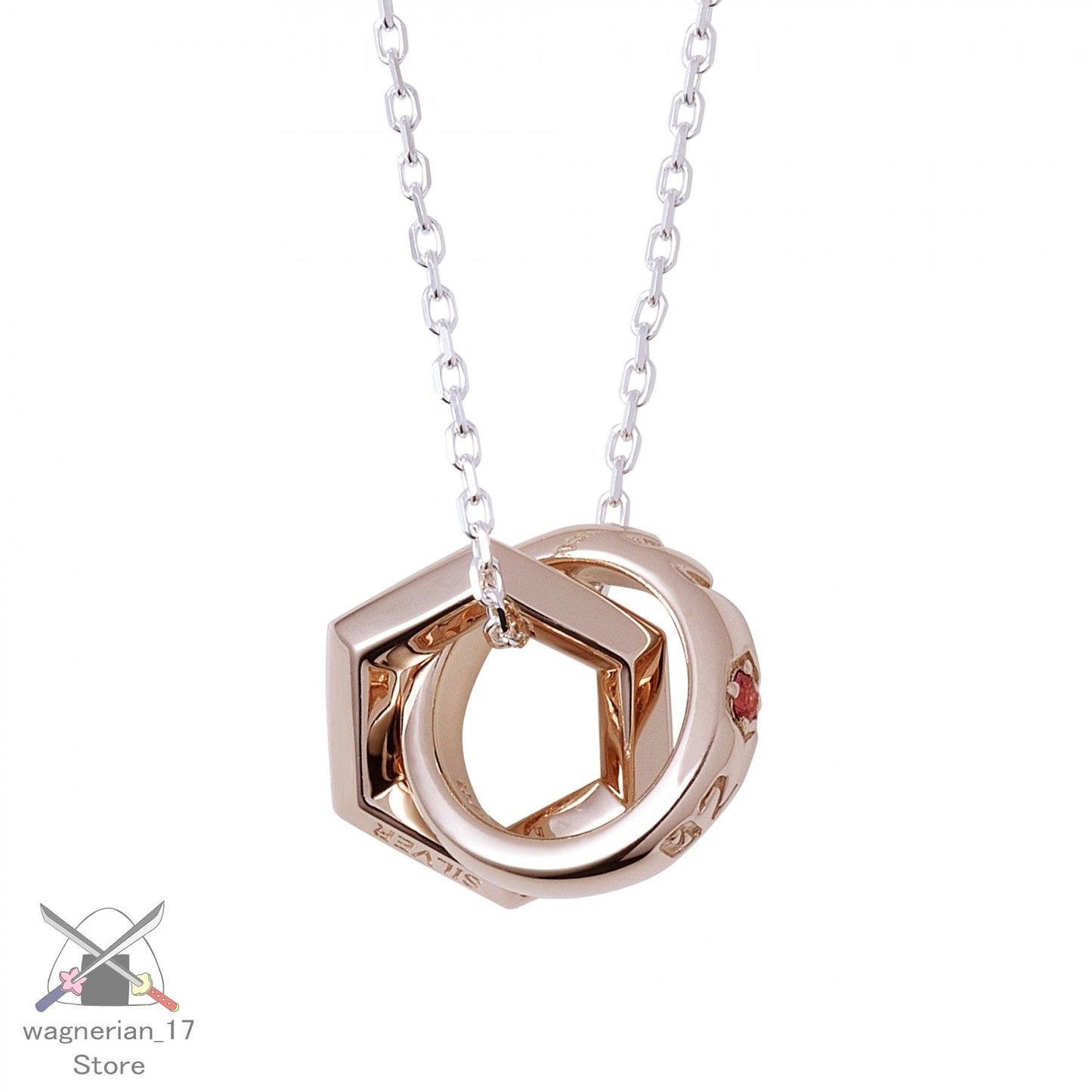 EVANGELION Unit 02 Asuka Model Cross Ring Silver Necklace